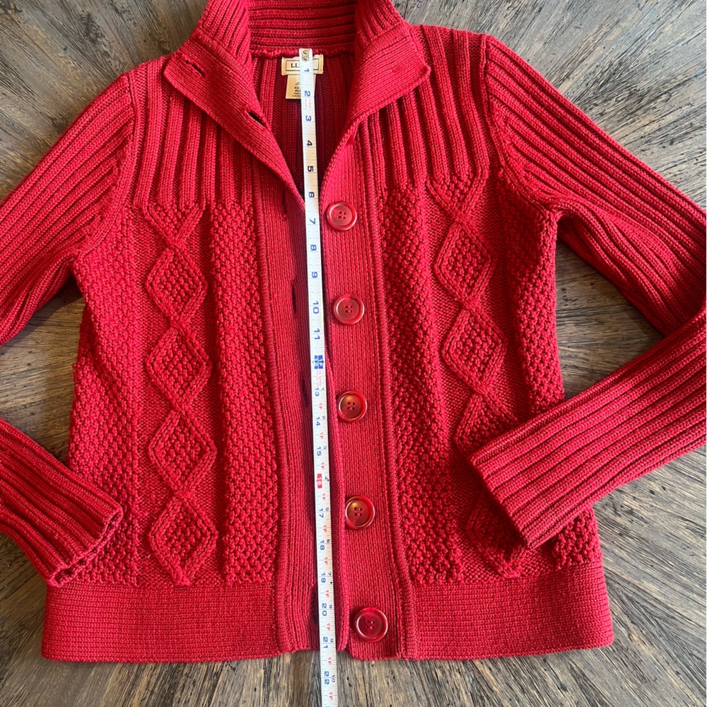 L.L. Bean Cable Knit Wool Blend Cardigan Sweater – Red – Women’s XS - Picture 8 of 8
